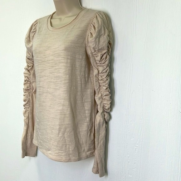 Free People - Natasha Cream Crewneck Ruched Long Sleeve Crew Neck Top Size XS - Picture 5 of 10